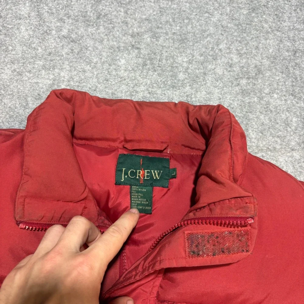 Vintage J.Crew Mens Red Down Filled Puffer Jacket Large Nylon Full Zip Coat